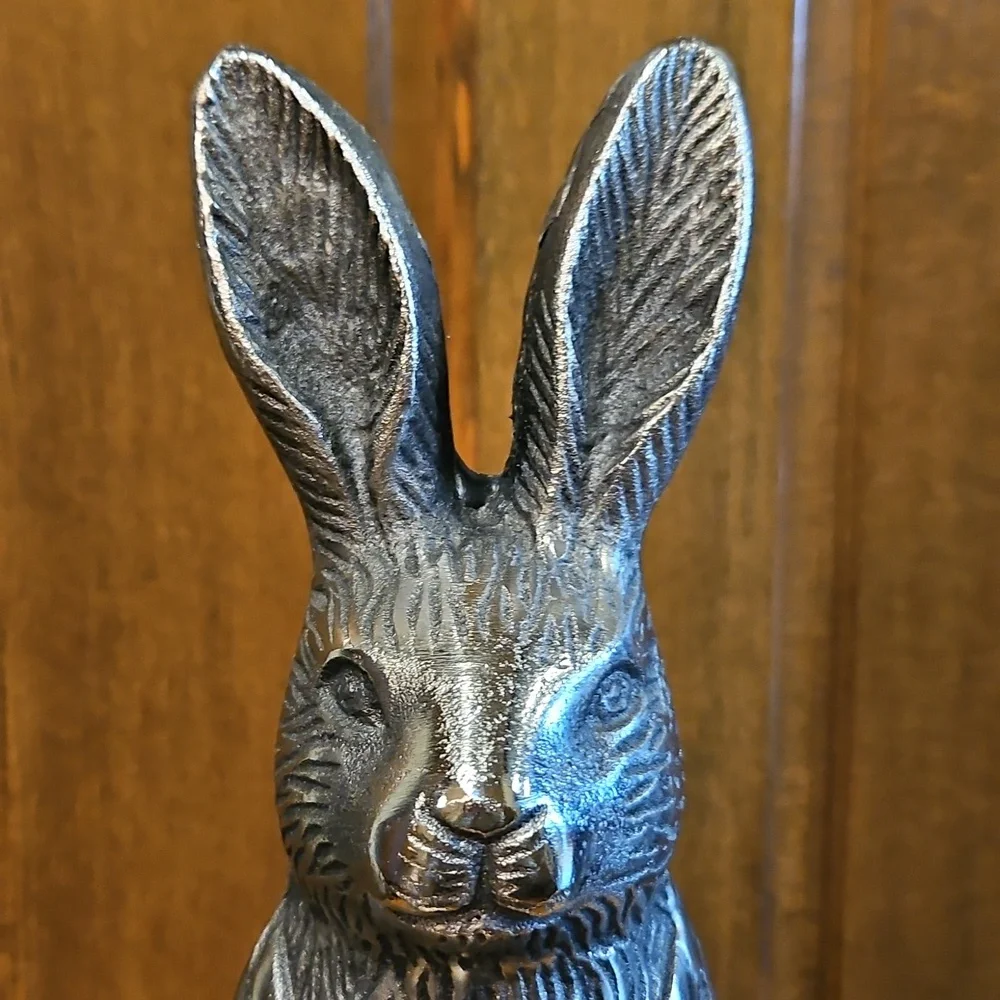 Silver Rabbit Sculpture 12.5" Tall Nice Hare Details - Picture 5 of 14